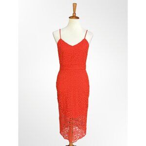 Bisou Bisou orange midi dress 6 S small lace summer date formal cute casual